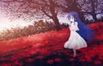  blue_hair dress flower ghost isou_nagi izumi_kanata landscape long_hair lucky_star scenery spider_lily 