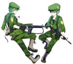  anthropomorphism boots flippy flippy_(evil) green_eyes gun happy_tree_friends hat uniform weapon white 