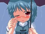 blush chibi geetsu oekaki red_eyes sad short_hair solo tatara_kogasa tears touhou umbrella wet wink 
