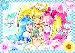  blonde_hair blue_hair blush chypre_(heartcatch_precure!) closed_eyes coffret coffret_(heartcatch_precure!) cure_blossom cure_marine cure_sunshine flower hanasaki_tsubomi happy heart heartcatch_precure! kurumi_erika long_hair magical_girl mahkn midriff multiple_girls myoudouin_itsuki navel official_style pink_hair ponytail potpourri_(heartcatch_precure!) potpourri_(precure) precure rainbow_order shypre twintails yellow_eyes 