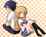  black_hair blonde_hair blue_eyes brother_and_sister kousaka_kirino kousaka_kyousuke long_hair maromi_(am97) maromi_(artist) ore_no_imouto_ga_konna_ni_kawaii_wake_ga_nai school_uniform serafuku short_hair siblings 