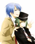  blue_eyes blue_hair brown_eyes green_hair hat hinata_(angel_beats!) male naoi_ayato school_uniform short_hair tsukimori_usako usakotsukimori v 