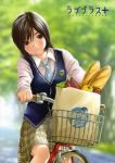  bell_pepper bicycle black_hair blush bread brown_eyes food groceries lettuce love_plus love_plus_plus mino_tarou necktie potato school_uniform short_hair skirt smile solo takane_manaka tree vest 