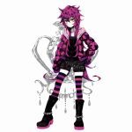  androgynous belt boots character_request hoodie koushi_rokushiro multicolored_hair personification pink_hair pokemon purple_hair scolipede shoes shorts solo spiky_hair striped striped_legwear striped_thighhighs thigh-highs thighhighs yellow_eyes zettai_ryouiki 