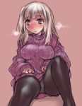  blush original panties panties_under_pantyhose pantyhose purple_eyes simple_background sitting sketch solo sweater tokita_monta underwear violet_eyes 