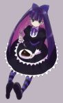  cake dress food fork green_eyes panty_&amp;_stocking_with_garterbelt purple_hair shirokuro_neko solo stocking_(character) stocking_(psg) striped striped_legwear striped_thighhighs thigh-highs thighhighs 