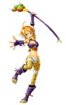  breasts breath_of_fire breath_of_fire_ii cleavage facial_mark fingerless_gloves foreshortening gloves green_eyes navel orange_hair rinpoo_chuan smile staff tonoimo 