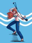  feriowind nami one_piece simple_background weapon 