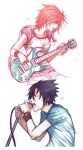  electric_guitar green_eyes guitar haruno_sakura instrument microphone naruto pink_hair raglan_sleeves uchiha_sasuke 