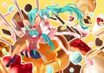  apollo_chocolate aqua_eyes aqua_hair boots bunny cake candy checkerboard_cookie chocolate cookie cream_puff dual_persona food fork fruit hair_ornament hatsune_miku heart in_food jelly_bean konpeitou koto_(colorcube) long_hair lots_of_laugh_(vocaloid) macaron minigirl mont_blanc_(food) pancake pastry pie pocky skirt socks star strawberry stuffed_animal stuffed_toy syrup thighhighs twintails very_long_hair vocaloid 