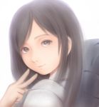  black_hair brown_eyes brown_hair face long_hair looking_back shinohara_natsuki short_hair smile summer_wars tyamaguch v 