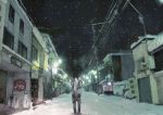  boots long_hair night original scarf scenery snow solo street toi8 winter winter_clothes 