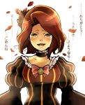  beatrice beatrice_(cosplay) brown_hair cosplay dress petals shannon solo tears translated umineko_no_naku_koro_ni 