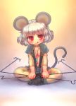  :q breasts capelet cleavage dowsing_rod grey_hair jewelry mouse_ears mouse_tail nazrin pendant red_eyes sankuma see-through short_hair solo tail thighhighs tongue touhou 