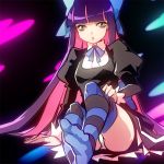  blue_hair bow hair_bow lips long_hair panty_&amp;_stocking_with_garterbelt solo stocking_(psg) striped striped_legwear striped_thighhighs tamachi_kuwa thigh-highs thighhighs 