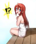  !? 1girl arian_rod blue_eyes blush covering covering_breasts erubo long_hair looking_at_viewer naked_towel open_mouth original redhead sitting solo surprised towel 