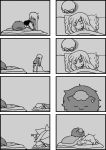  :3 animal_ears ass chen chen_(cat) closed_eyes comic earrings fox_tail futon girl_on_top hat hat_removed headwear_removed jewelry monochrome multiple_4koma multiple_tails pillow seki_(red_shine) silent_comic sleeping sweatdrop tail touhou wink yakumo_ran yakumo_ran_(fox) yakumo_yukari 