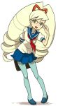 blue_pantyhose capcom drill_hair glasses heriyama pantyhose rockman ryuusei_no_rockman school_uniform serafuku shirogane_luna twin_drills twintails