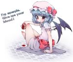  artist_request blood blue_hair engrish hat hujimi ranguage red_eyes remilia_scarlet short_hair solo touhou wings 