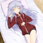  bed blue_hair buruma closed_eyes gym_uniform jacket kanna_asuke long_hair lying sleeping tachibana_kanade 