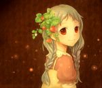  1girl dress food fruit hair_ornament original red_eyes silver_hair smile solo strawberry twin_braids yunco 