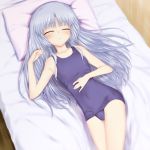  bed blue_hair blush kanna_asuke long_hair lying on_back one-piece_swimsuit open_mouth pillow school_swimsuit sleeping solo swimsuit tachibana_kanade 