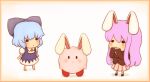  animal_ears bunny_ears chibi cirno crossover inaba_tewi kirby kirby_(series) lowres multiple_girls o_o rabbit_ears rei_(tonbo0430) reisen_udongein_inaba touhou 