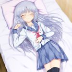  blue_hair blush closed_eyes kanna_asuke long_hair school_uniform serafuku sleeping tachibana_kanade thigh-highs thighhighs 