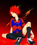  harano inazuma_eleven looking_away male nagumo_haruya red_hair redhead shoes sitting sneakers socks yellow_eyes 