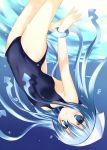  blue_hair blush ikamusume kibou_tsubame long_hair one-piece_swimsuit shinryaku!_ikamusume solo submerged swimsuit tentacle_hair tentacles water 
