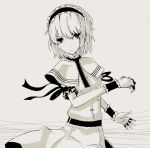  capelet fingerless_gloves gloves hairband jewelry monochrome ring solo spearbirds string touhou wrist_cuffs 