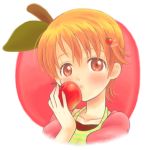  blush food fruit hair_ornament hairpin holding holding_fruit inami_mahiru kyapu-10 orange_eyes orange_hair short_hair working!! 