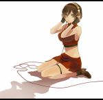  bad_id boots breasts brown_eyes brown_hair gloves headphones meiko red short_hair skirt smile solo vocaloid 