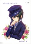  angel_beats! goto_p green_hair hat highres male naoi_ayato school_uniform short_hair translation_request yellow_eyes 