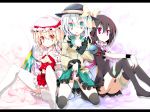  3girls flandre_scarlet hat houjuu_nue komeiji_koishi multicolored_eyes panties pantyshot skirt skirt_lift thighhighs touhou underwear usotsukiya white_legwear wings 