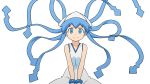  1girl blue_eyes blue_hair bracelet hat ikamusume shinryaku!_ikamusume smile solo tentacle_hair transparent vector 