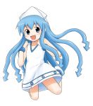  blue_hair dress hat ikamusume jumping long_hair norio_minami shinryaku!_ikamusume solo tentacle_hair tentacles 
