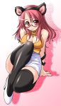  breasts cleavage cleavage_cutout glasses high_heels original pink_eyes pink_hair shoes solo thigh-highs thighhighs tongpoo tonpuu 