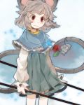 blush capelet chachi_(azuzu) dowsing_rod face flower glowing grey_hair jewelry long_tail mouse mouse_ears mouse_tail nazrin pendant red_eyes red_rose rose short_hair solo tail touhou wavy_mouth wink