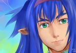  blue_hair eyebrows face giantess green_eyes klan_klein lips macross macross_frontier meltrandi naoto_satta pointy_ears portrait realistic solo zentradi 