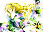  ao blonde_hair closed_eyes dress headphones highres lily_(vocaloid) long_hair minidress solo strap_slip vocaloid 