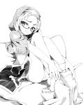  1girl bespectacled blush dressing glasses hood kumoi_ichirin monochrome ogami_kazuki panties pantyshot skirt solo touhou underwear 