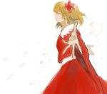  blonde_hair closed_eyes hands nod nod_(artist) open_mouth outstretched_arms outstretched_hand profile short_hair simple_background sketch solo spread_arms touhou 
