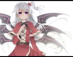  bowtie capelet hair_bobbles hair_ornament hand_on_own_chest hand_to_chest kyuuran letterboxed long_hair multiple_wings purple_eyes shinki side_ponytail silver_hair solo touhou very_long_hair violet_eyes wings 