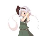  blue_eyes blush ghost hairband hairdressing katanakko_daisuki katanako_daisuki konpaku_youmu konpaku_youmu_(ghost) myon short_hair silver_hair simple_background solo sweatdrop touhou wavy_mouth 