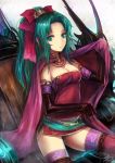  bow breasts cleavage elbow_gloves final_fantasy final_fantasy_vi gloves green_hair hair_bow kara_(color) long_hair panties pantyshot ponytail solo thigh-highs thighhighs tina_branford underwear 