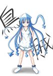  blue_hair hands_on_hips hat ikamusume long_hair shinryaku!_ikamusume smile solo tentacle_hair tentacles yuuki_shougo 