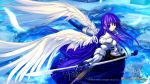  2010 angel angel_wings armor aselia eien_no_aselia feathers purple_hair solo sword very_long_hair violet_eyes weapon wings xuse 