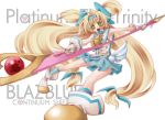  bell blazblue bow character_name gloves hair_bow heart long_hair platinum_the_trinity skirt staff symbol-shaped_pupils title_drop twintails two_side_up wings 