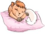  baby closed_eyes lowres no_humans pillow pokemon pokemon_(creature) simple_background sleeping vulpix 